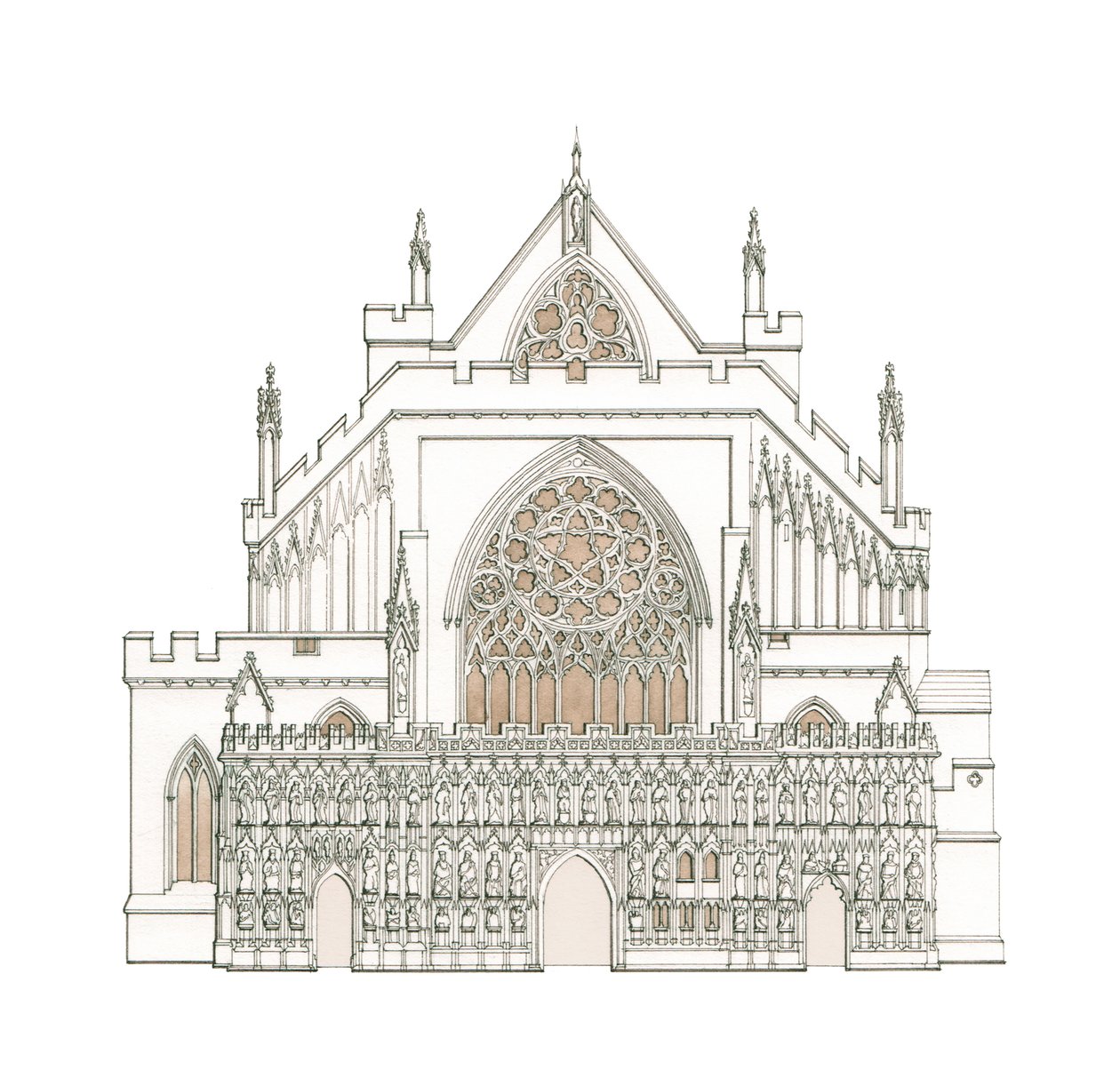 Die Westfassade der Kathedrale von Exeter, Devon (gezeichnet 2002) von Stephen Conlin