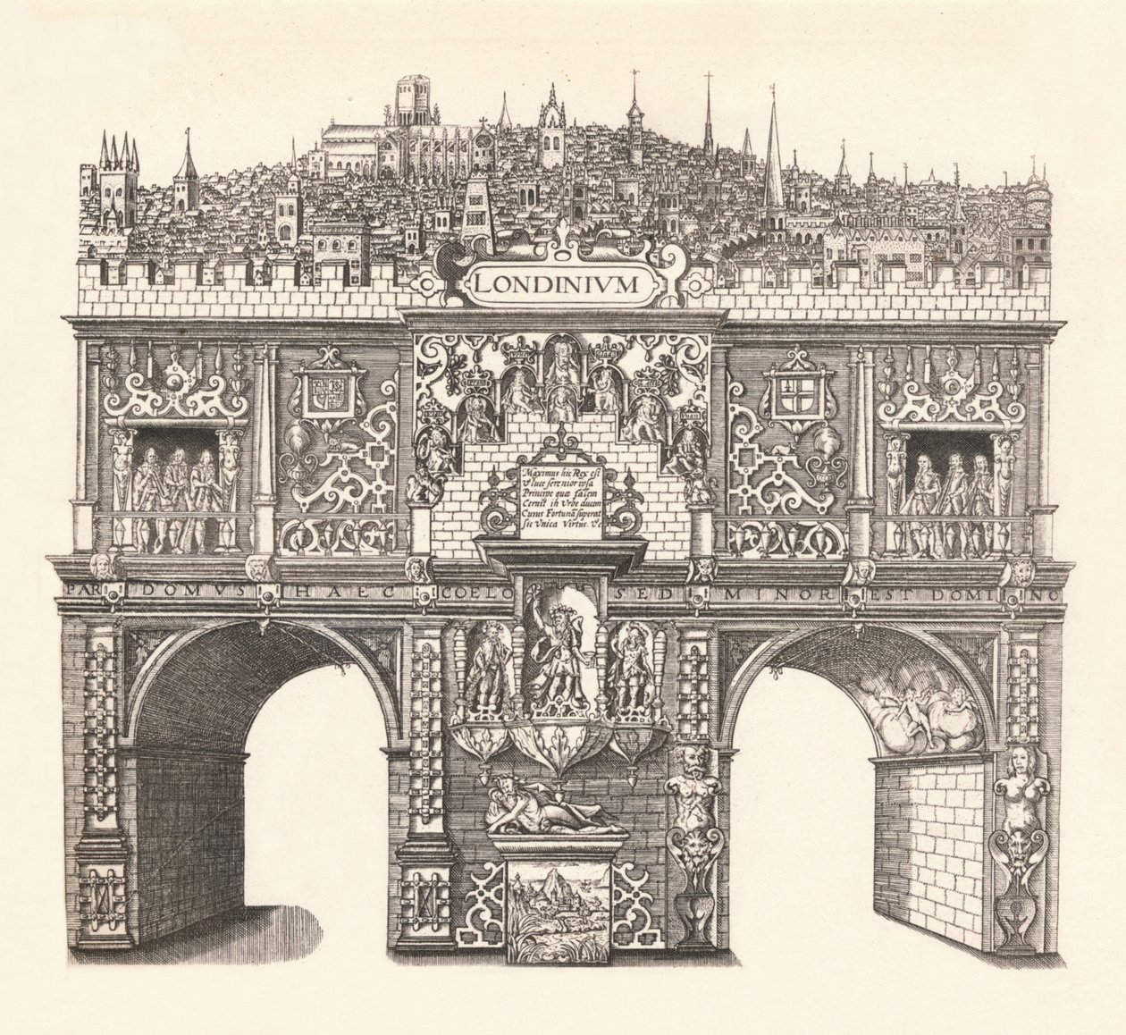 Triumphbogen errichtet zu Ehren des Einzugs und Durchgangs von König James durch London, 1604 von Stephen Harrison