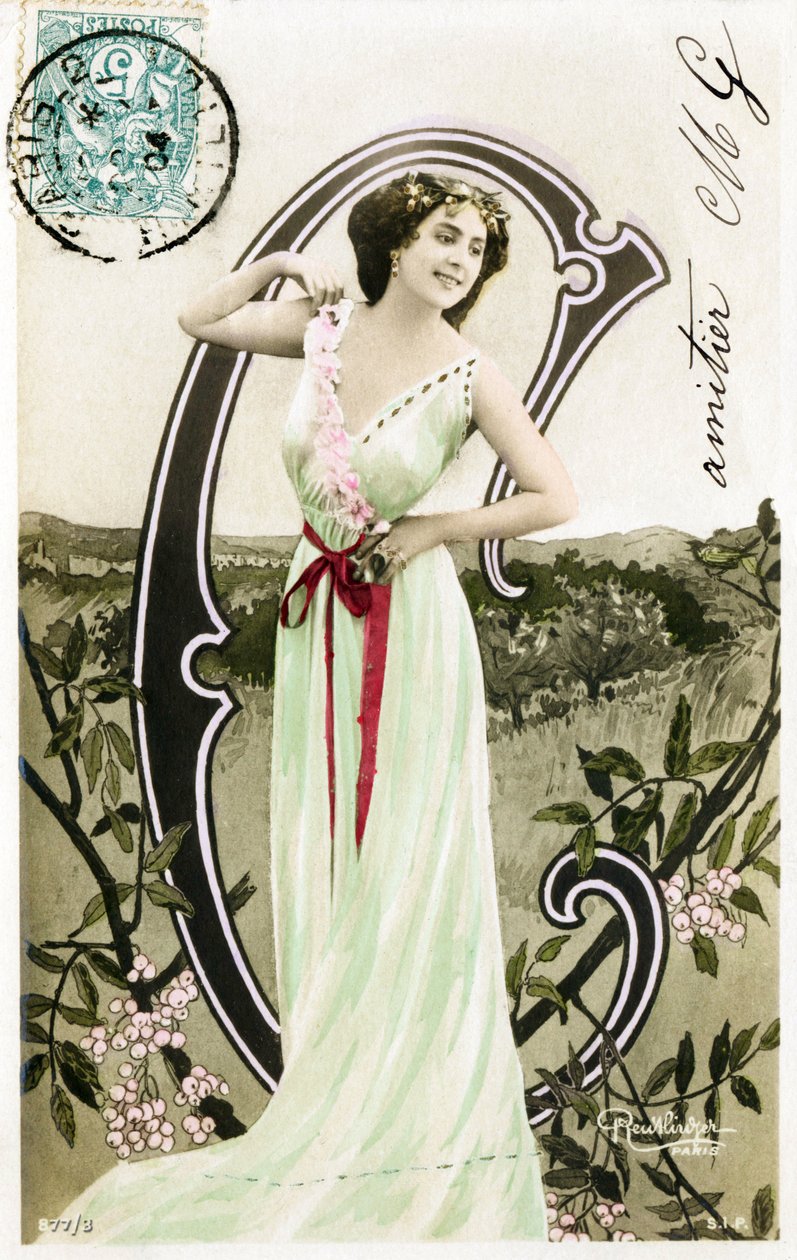 C: Bianca Toledo, Künstlerin, Sängerin und Sevillanische Tänzerin der Belle Epoque - Casino de Paris, Folies Bergere, Jardin de Paris - Alphabet auf Postkarte von Studio Reutlinger