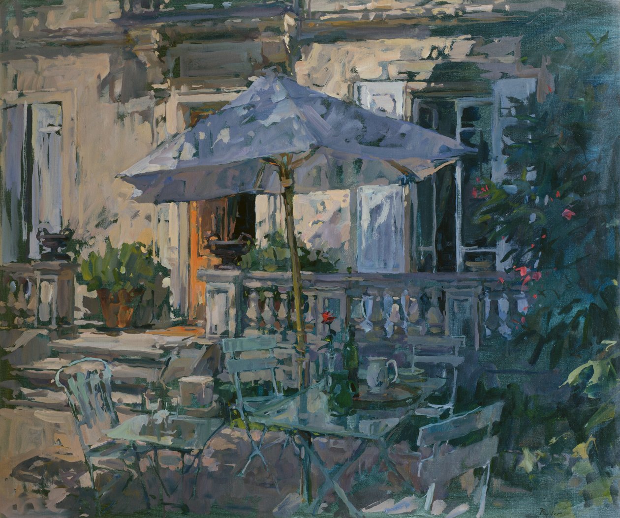 Sonnenschirm und rote Rose, 1998 von Susan Ryder