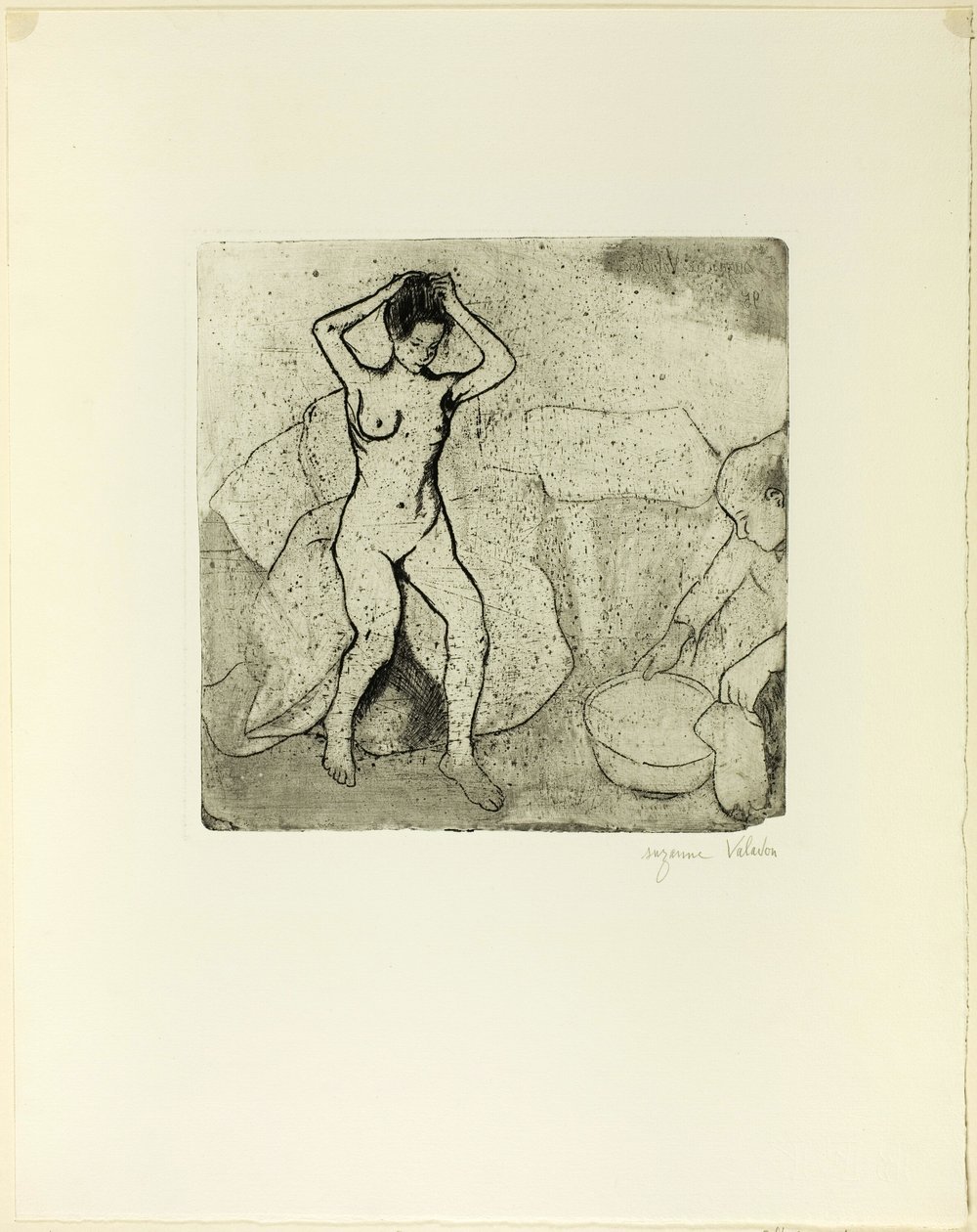 Catherine bereitet das Bad vor und Louise, nackt, richtet ihr Haar von Suzanne Valadon