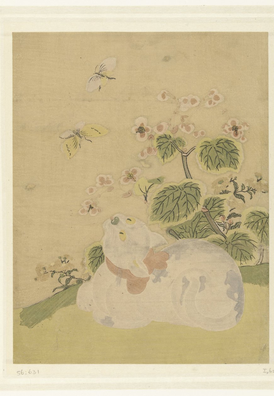Katze und Schmetterlinge von Suzuki Harunobu (attributed to)