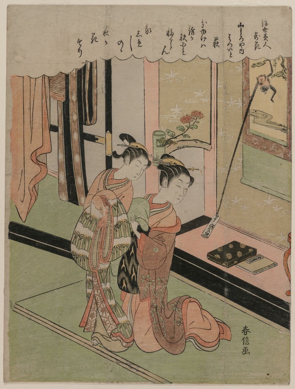 Buschklee aus der Serie Schönheiten der schwebenden Welt, verglichen mit Blumen, späte 1760er Jahre von Suzuki Harunobu