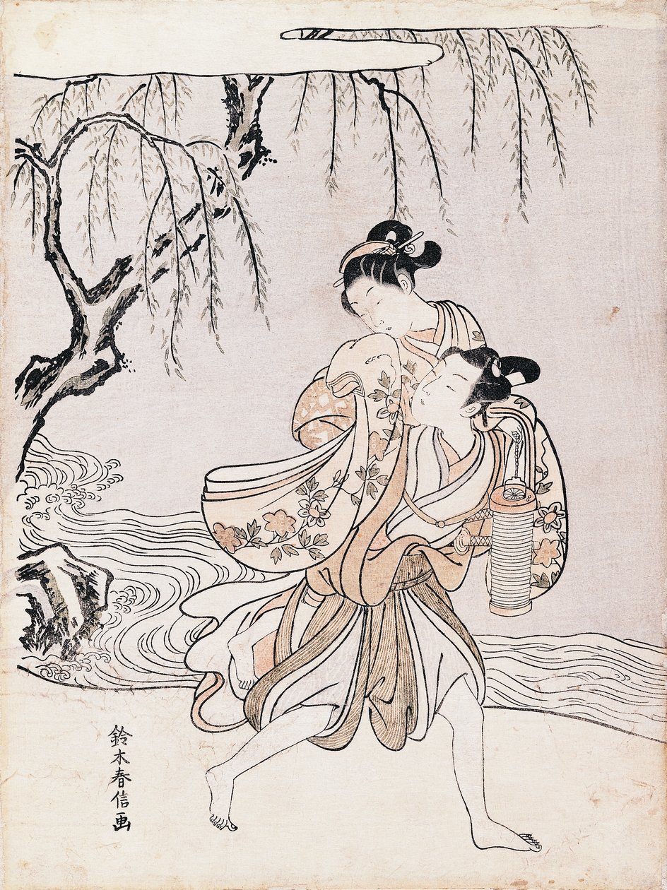 Paar am Ufer des Flusses von Suzuki Harunobu