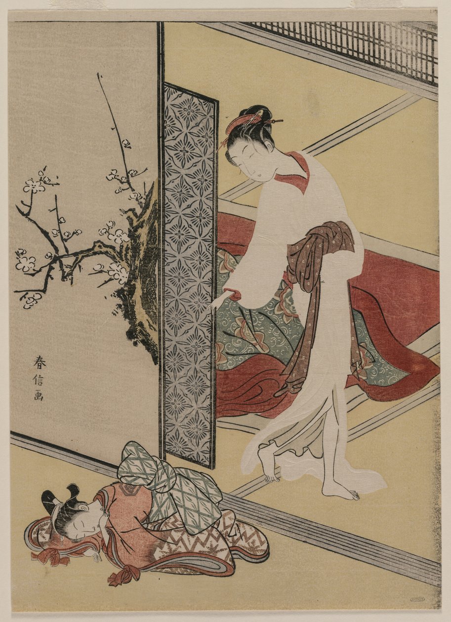 Kurtisane und schlafender Diener, späte 1760er Jahre von Suzuki Harunobu