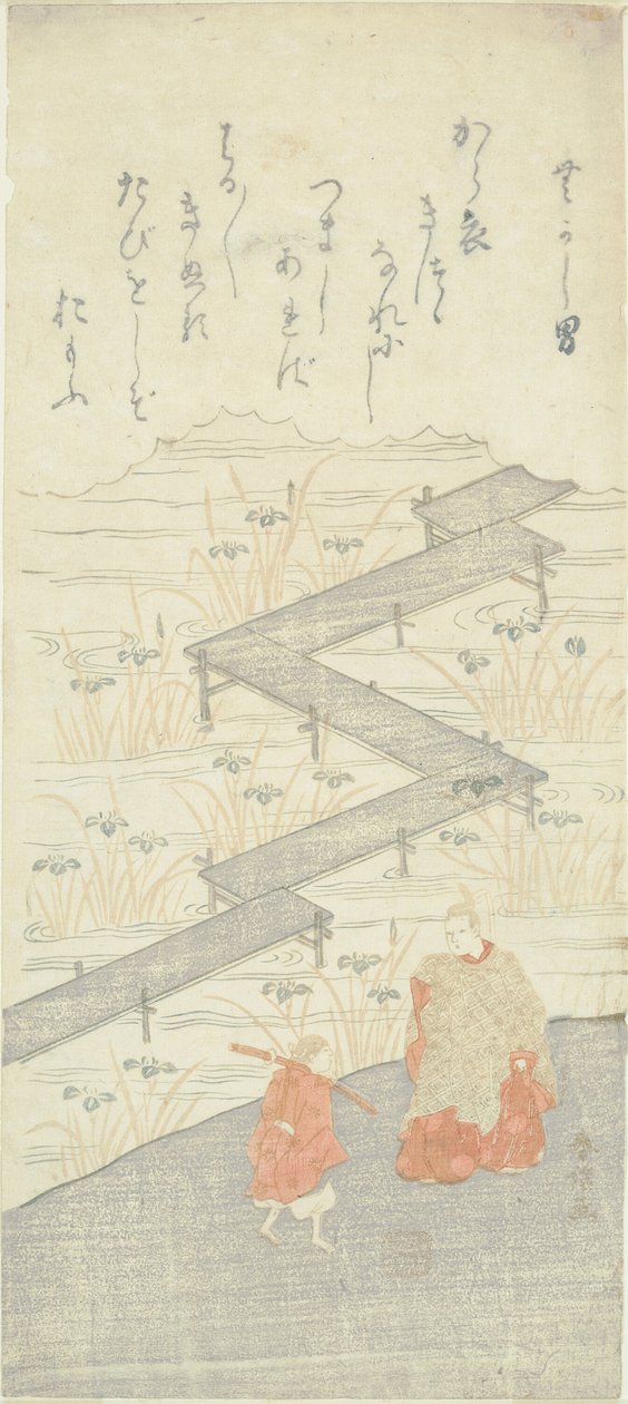 Acht-Plattform-Brücke (Yatsuhashi), aus der "Geschichte von Ise (Ise Monogatari)" von Suzuki Harunobu
