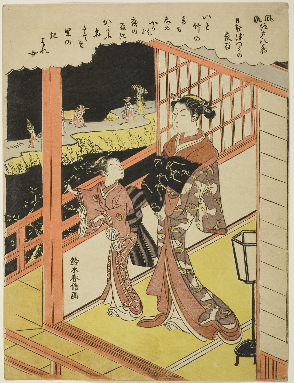 Abendregen in Nihonzutsumi, aus der Serie "Acht modische Ansichten von Edo", ca. 1768-69 von Suzuki Harunobu