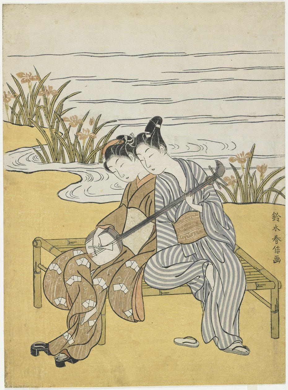 Liebende spielen dasselbe Shamisen als Mitate von Kaiser Xuanzong und Yang Guifei, ca. 1767 von Suzuki Harunobu