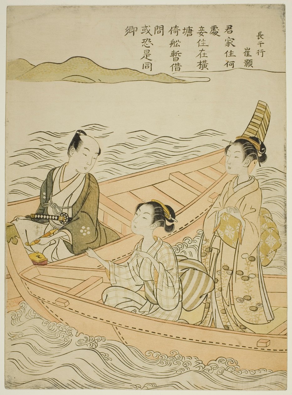 Treffen am Fluss (Parodie auf Hakurakuten) von Suzuki Harunobu