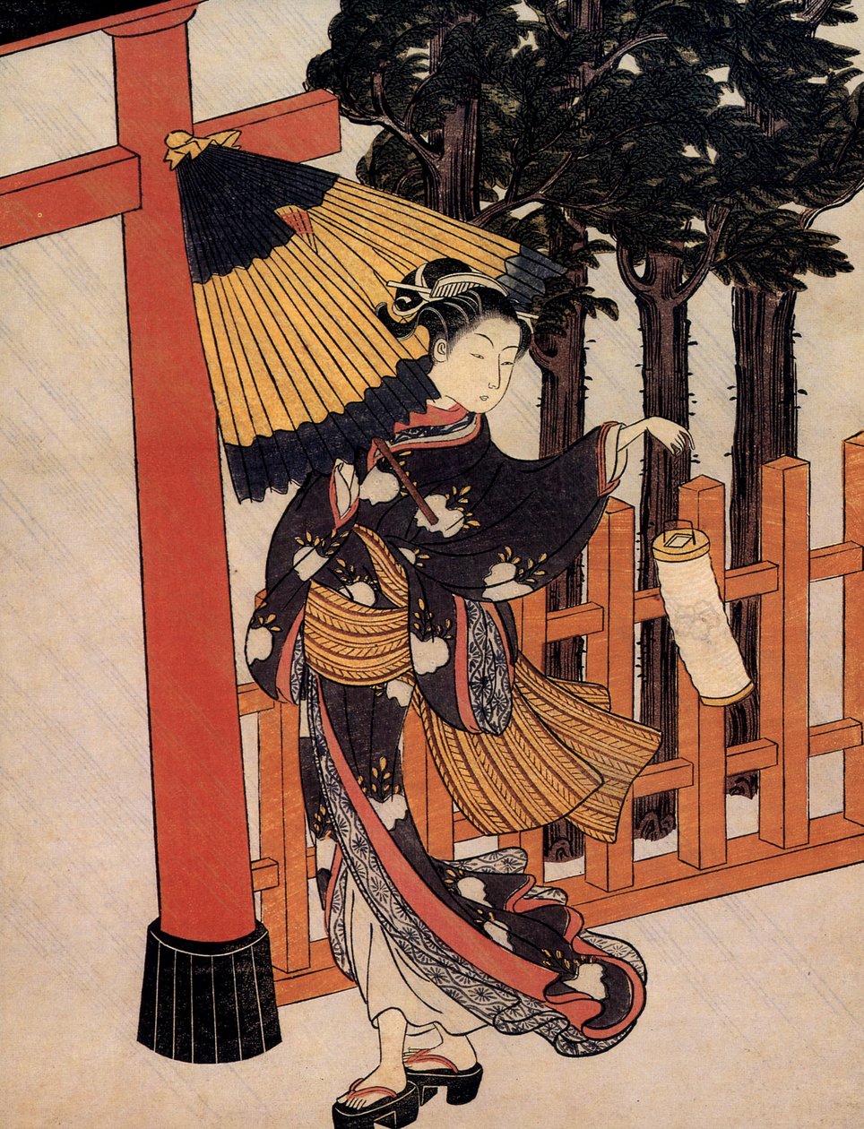 Pilgerfahrt bei regnerischer Nacht, japanischer Druck von Suzuki Harunobu von Suzuki Harunobu