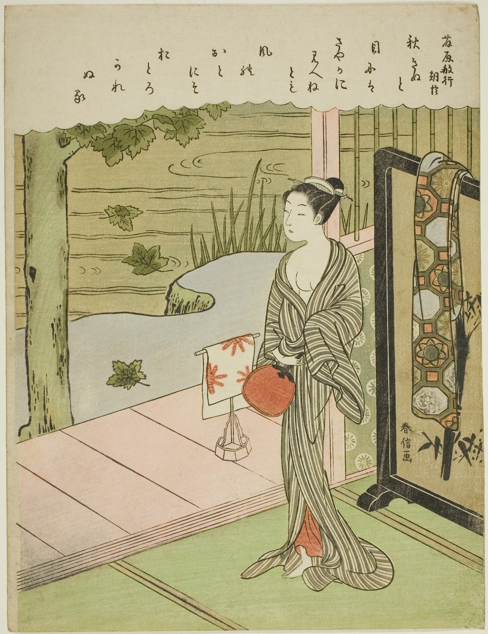Gedicht von Fujiwara no Toshiyuki, aus einer unbetitelten Serie von sechsunddreißig unsterblichen Dichtern von Suzuki Harunobu