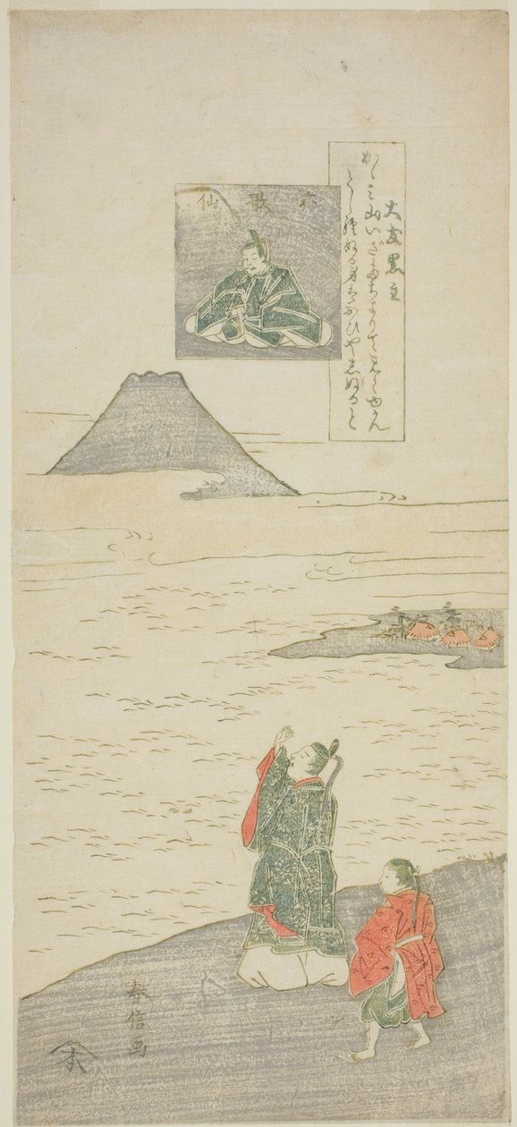 Gedicht von Otomo no Kuronushi, aus der Serie "Sechs berühmte Dichter (Rokkasen)" von Suzuki Harunobu