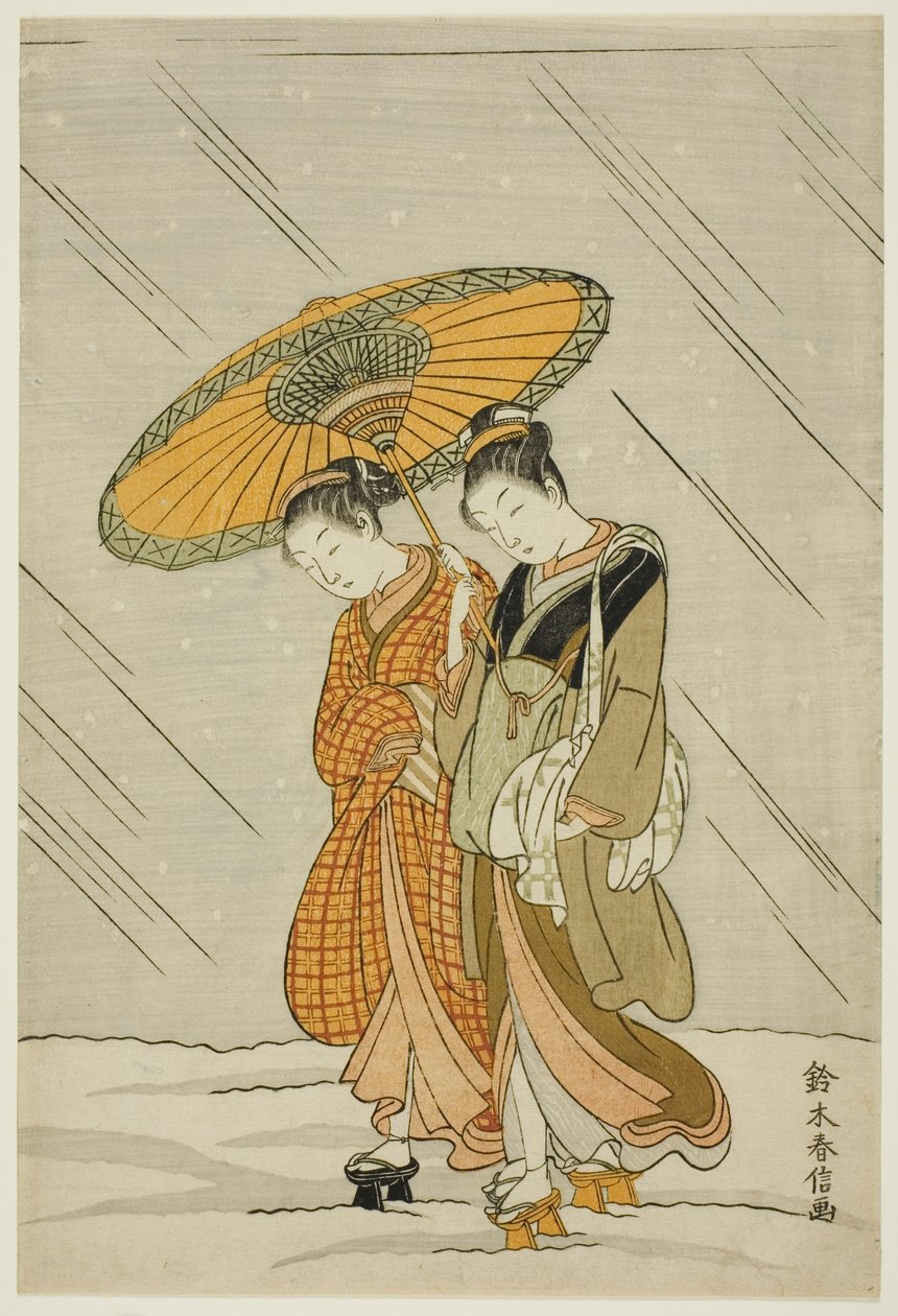 Schnee auf dem Rückweg vom öffentlichen Bad von Suzuki Harunobu