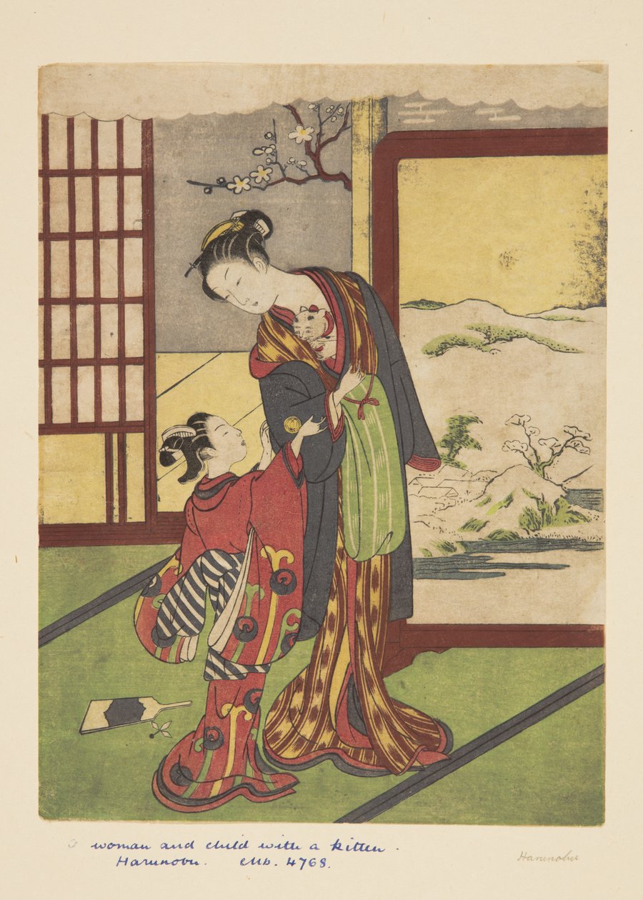 Frau und Kind mit Kätzchen von Suzuki Harunobu
