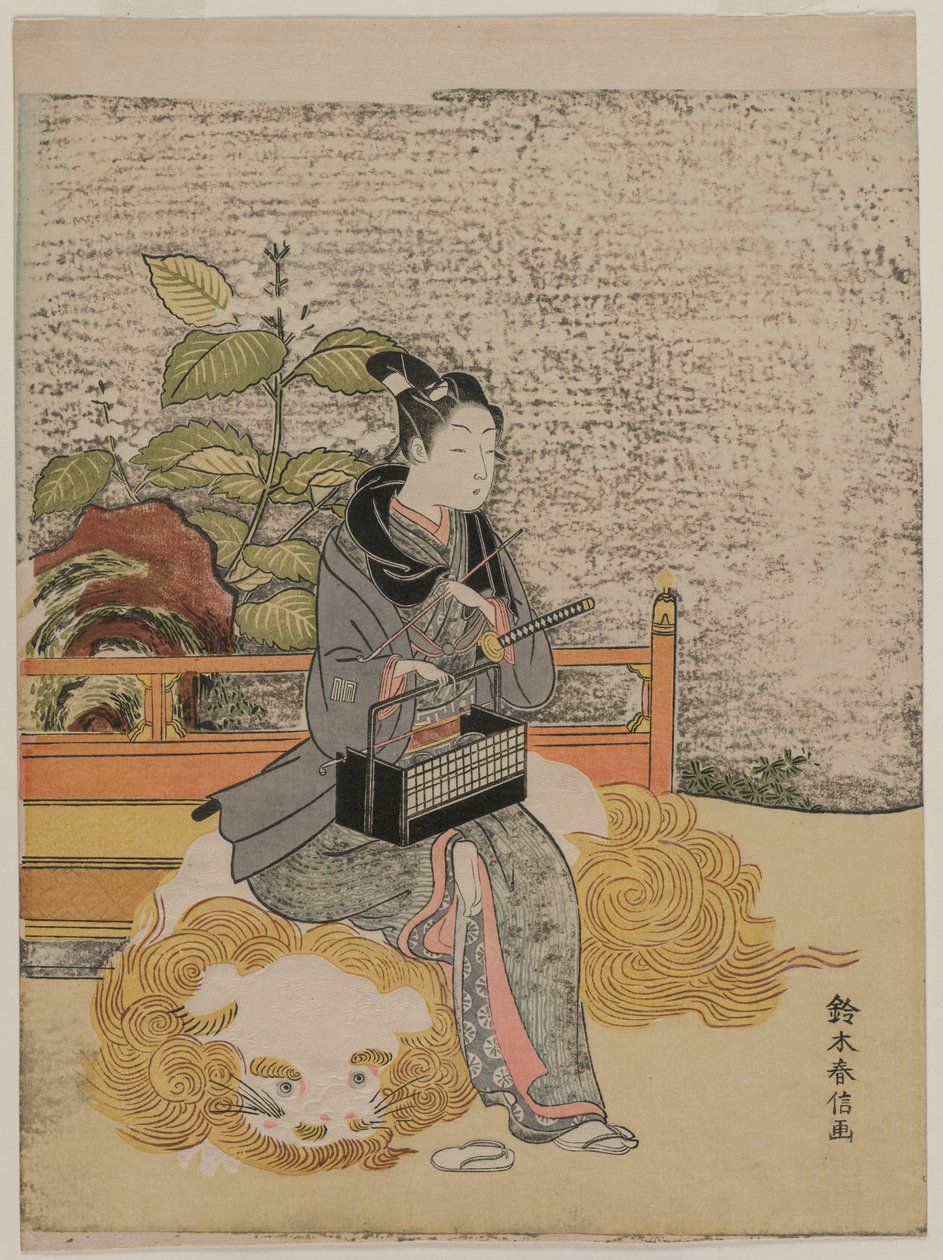 Jugend, die Monju, den Gott der Weisheit, auf einem Löwen darstellt, ca. 1767 von Suzuki Harunobu