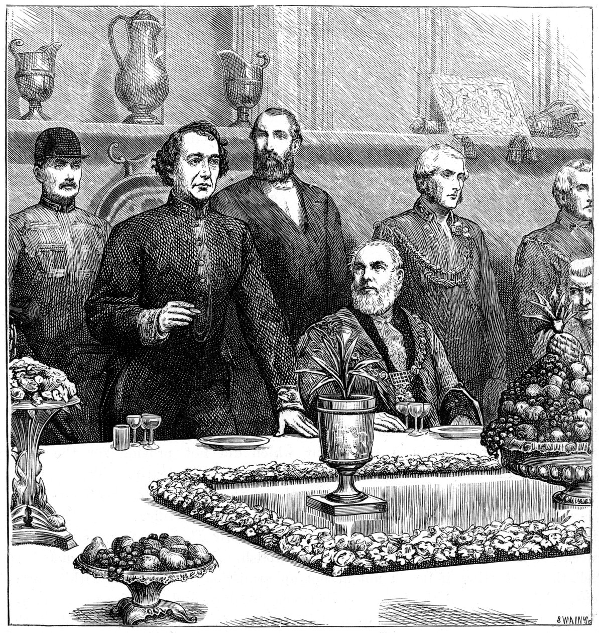 Lord Beaconsfield bei einem Bankett in der Guildhall, späte 19. Jahrhundert, 1900 von Swain
