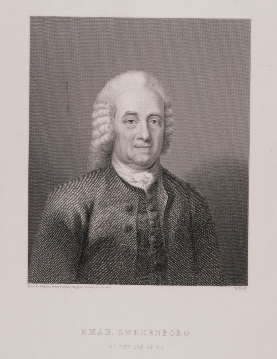 Emanuel Swedenborg (1688-1772) im Alter von 80 Jahren, graviert von W. Holl, aus Weltreligion, veröffentlicht von A. Fullarton & Co. von Swedish School