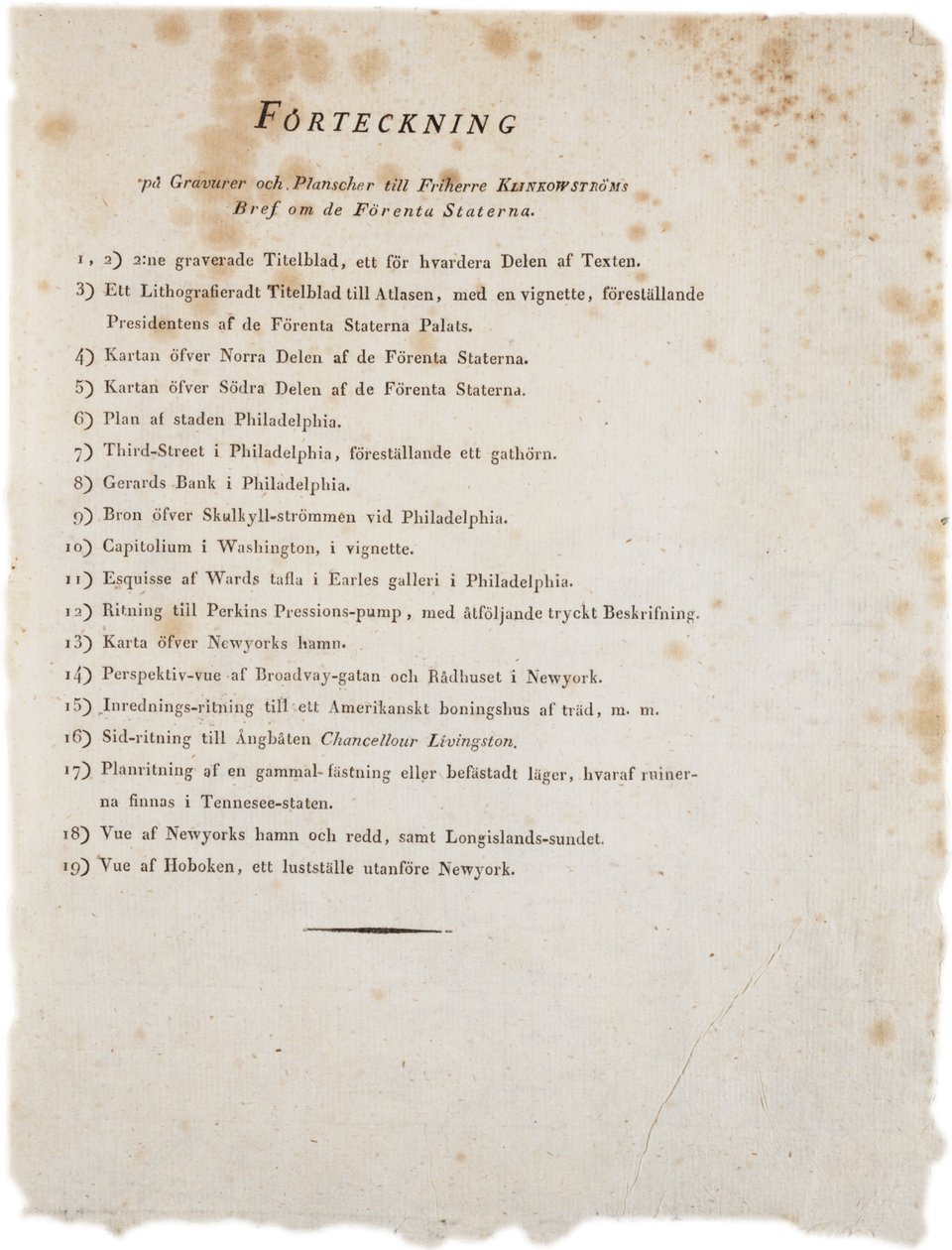 Liste der Illustrationen aus Klinckowstroms Atlas der Vereinigten Staaten, 1824 von Swedish School
