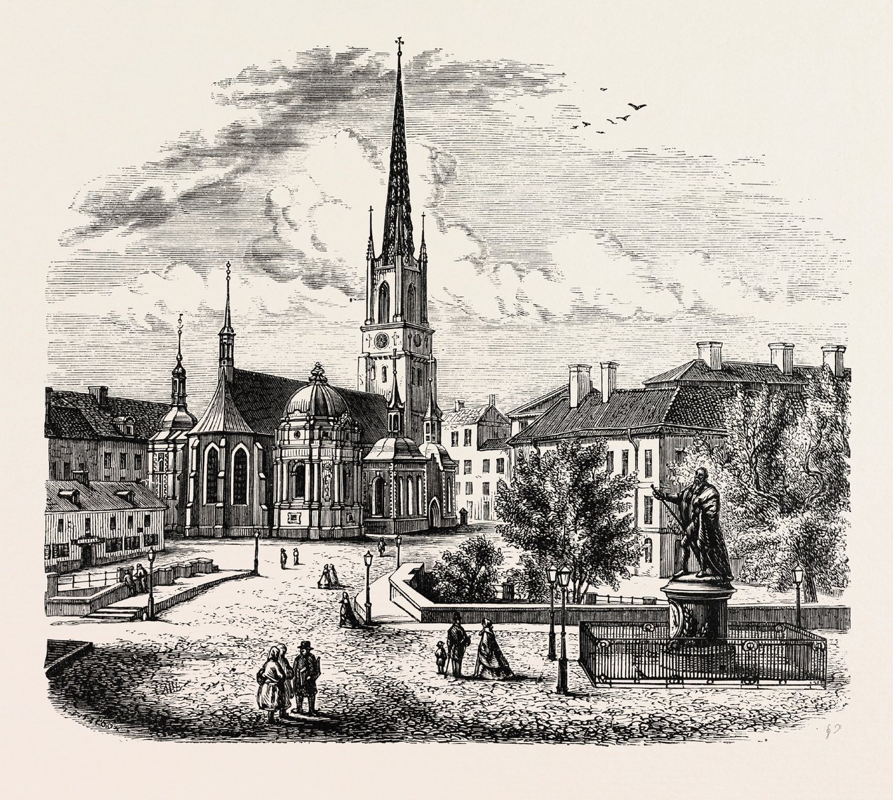 Die Riddarholmen-Kirche, Riddarholmskyrka, Stockholm, Schweden (Gravur) von Swedish School