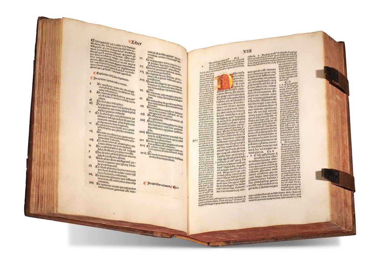 De civitate Dei, mit Kommentar von Thomas Waleys (gestorben vor 1349) und Nicolaus Trivet (1258?-1328), von Augustinus von Hippo, gedruckt 1489 von Swiss School