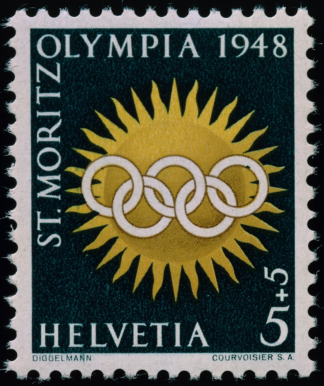 Briefmarke zur Erinnerung an die Olympischen Winterspiele 1948 von Swiss School