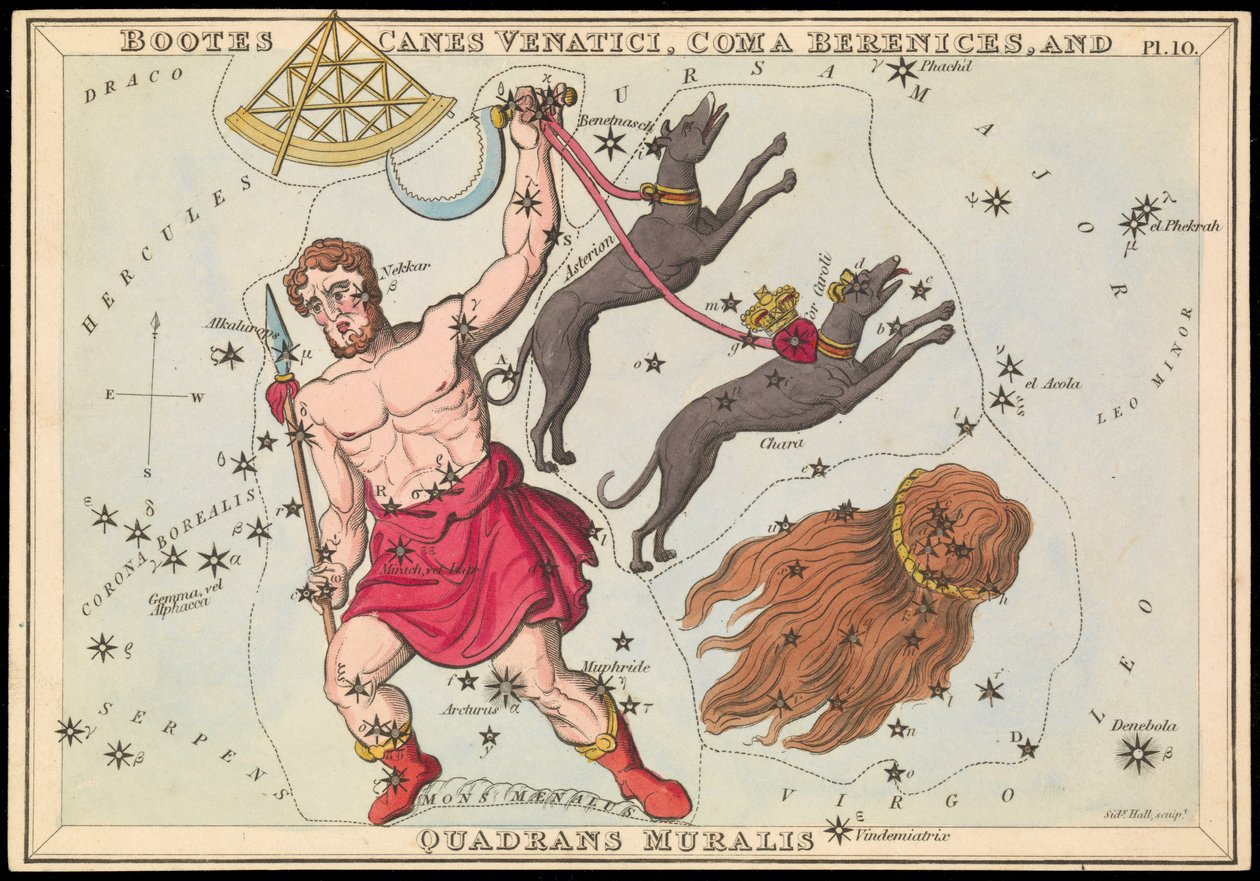Bootes Canes Venatici, Coma Berenices und Quadrans Muralis, ca. 1825 von Sydney Hall