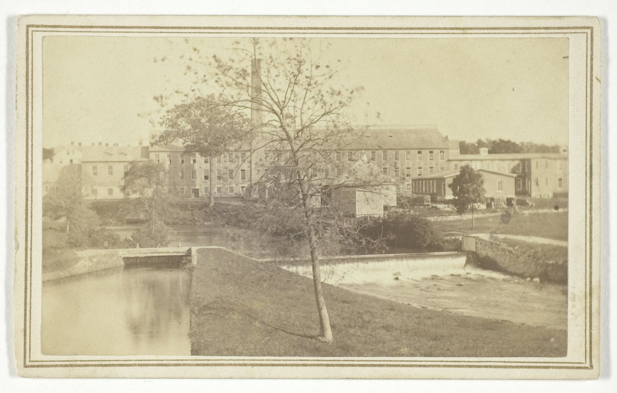 Ohne Titel (Fluss mit Wasserfällen und Fabrikgebäude) von T. Holmes