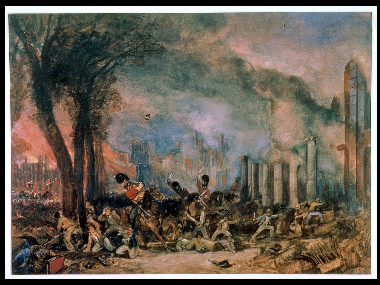 Angriff der 3. Dragonerwache auf dem Queen Square, Bristol, Montag, 31. Oktober 1831 von T. L. and Muller William J. Rowbotham