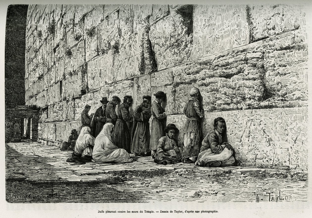 Juden weinen an den Mauern des Tempels (Klagemauer). Gravur von Taylor, zur Illustration von La Syria d