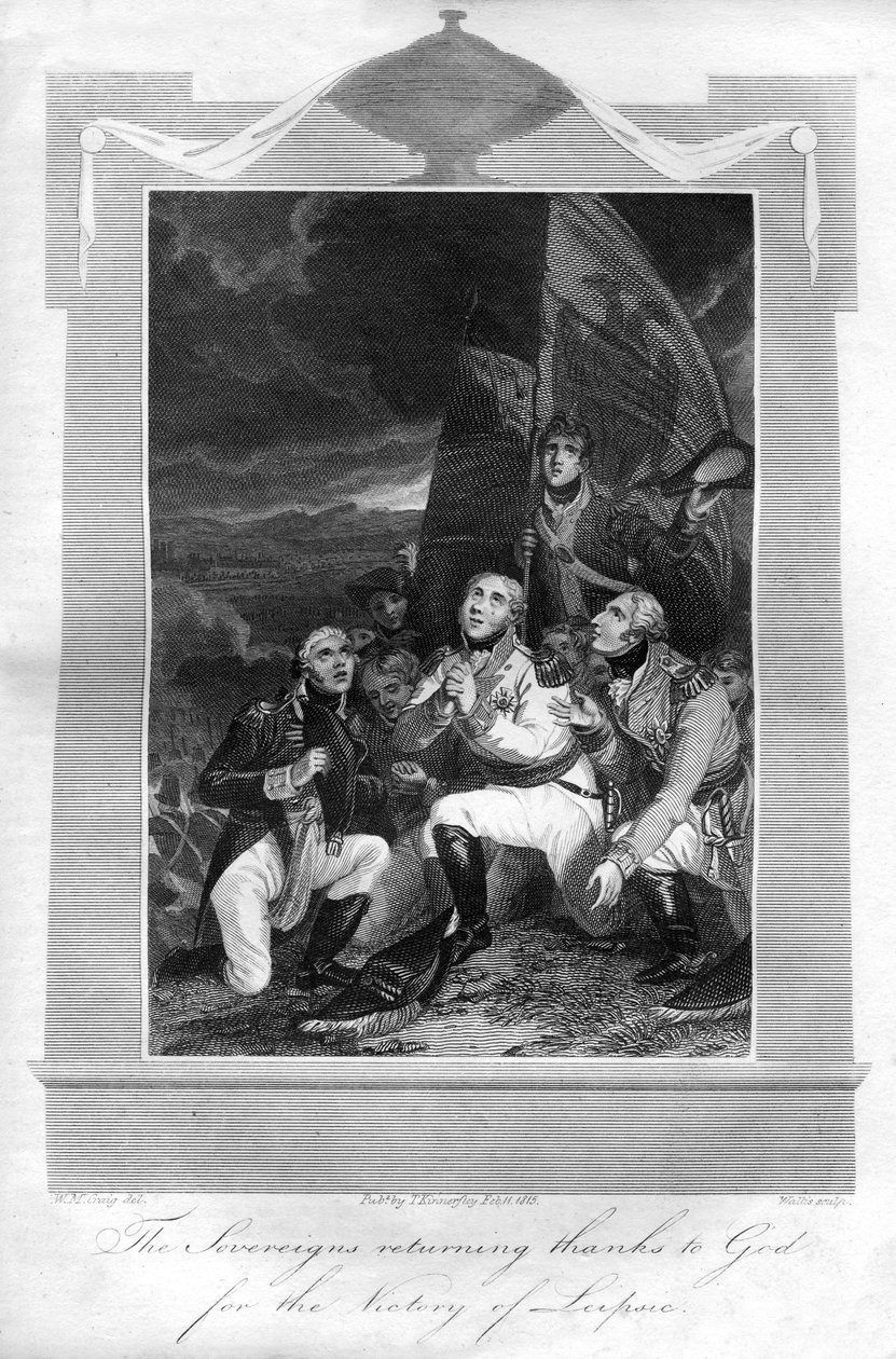 Die Souveräne danken Gott für den Sieg von Leipzig, 1816 von T. Wallis