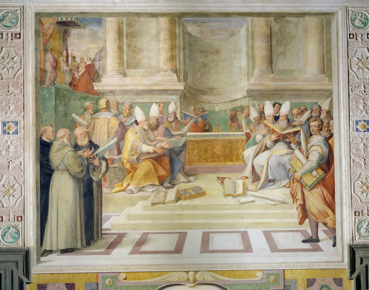 Proklamation des Konzils von Trient im Jahr 1546 zur Reform der christlichen Disziplin im Konzilsaal von Federico Zuccaro