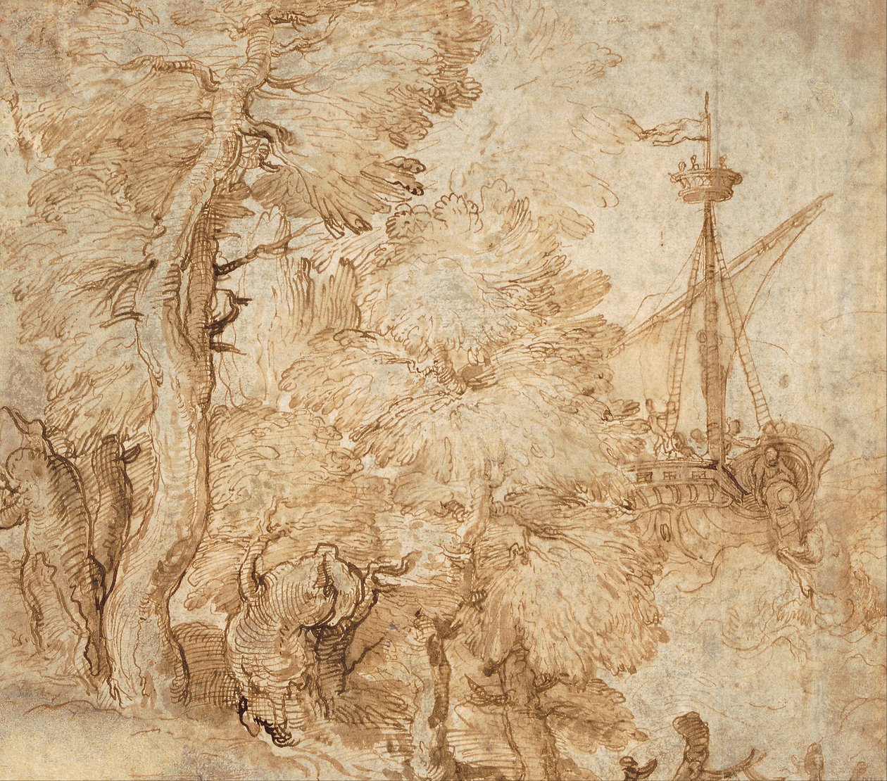 Jona und der Wal, gesehen von einer Landschaft mit Bäumen von Taddeo Zuccari