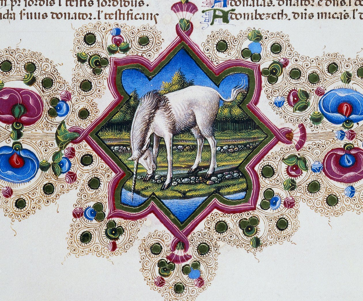 Randfries am Fuß der Seite mit Einhorn, Band II f 245, v, Bibel von Borso d