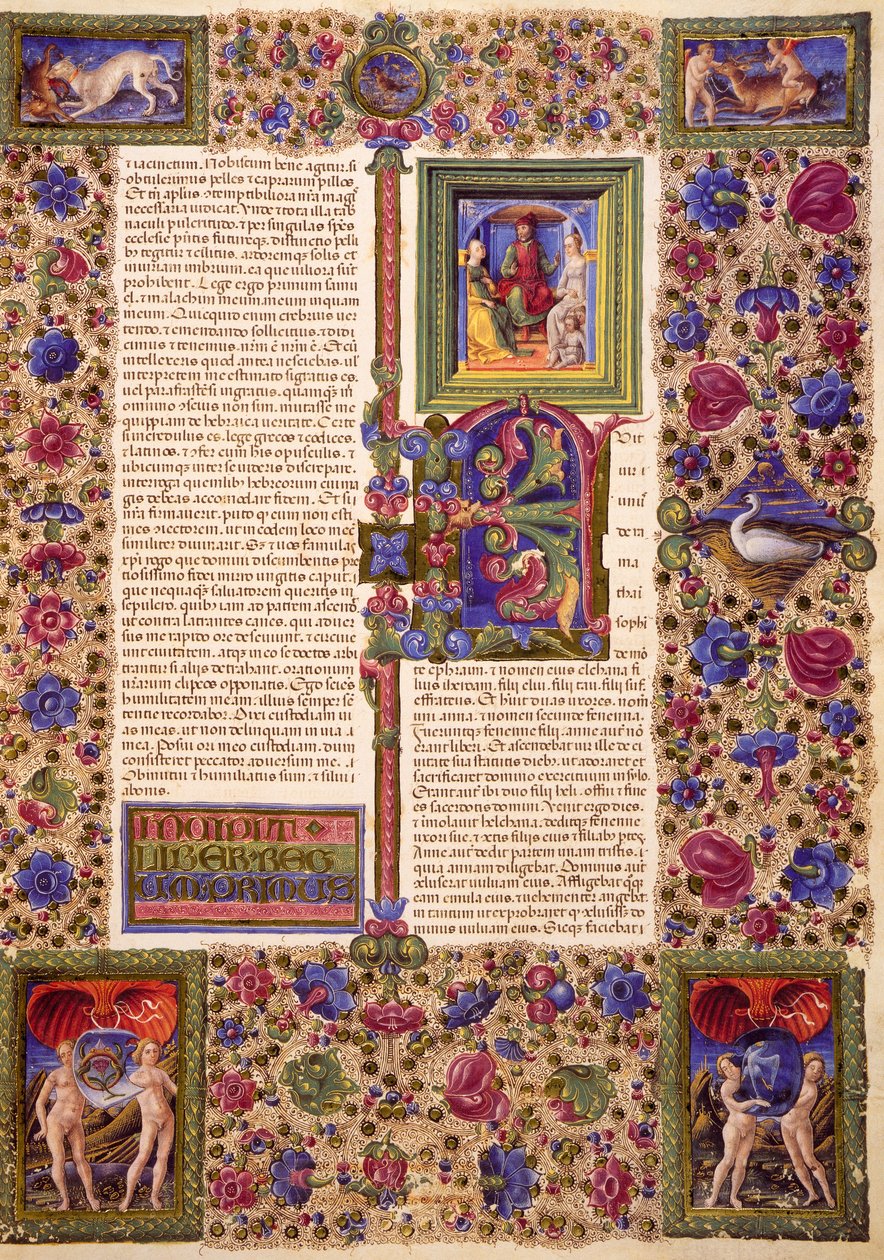 Incipit aus dem ersten Buch Samuel, aus Band I der Bibel von Borso d