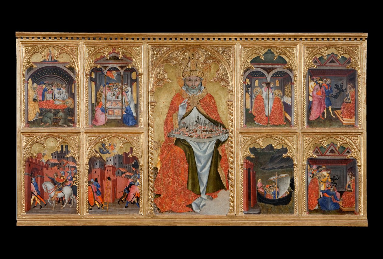 San Gimignano auf dem Thron mit acht Geschichten seines Lebens von Taddeo di Bartolo