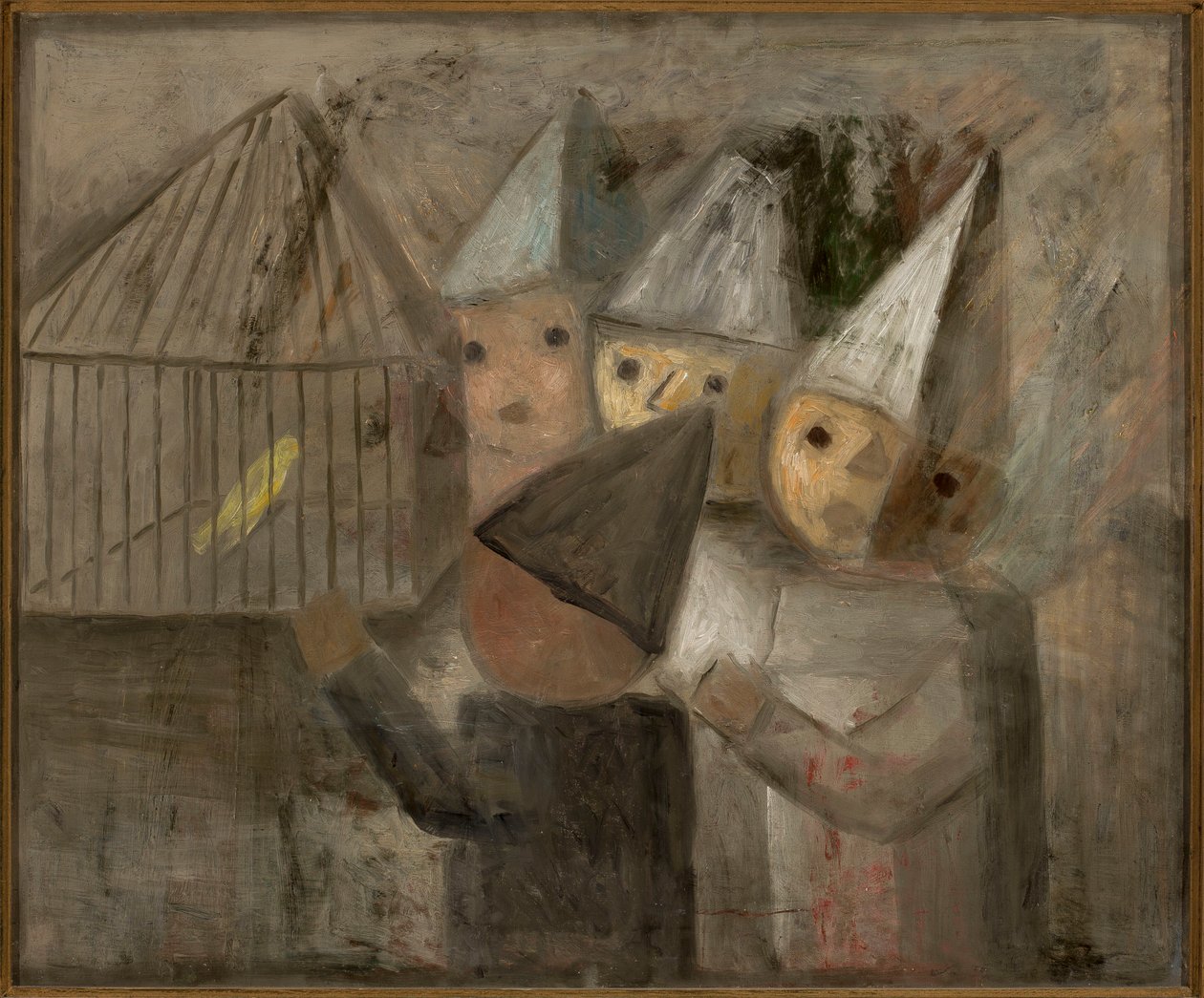Kinder vor einem Käfig mit Kanarienvogel von Tadeusz Makowski