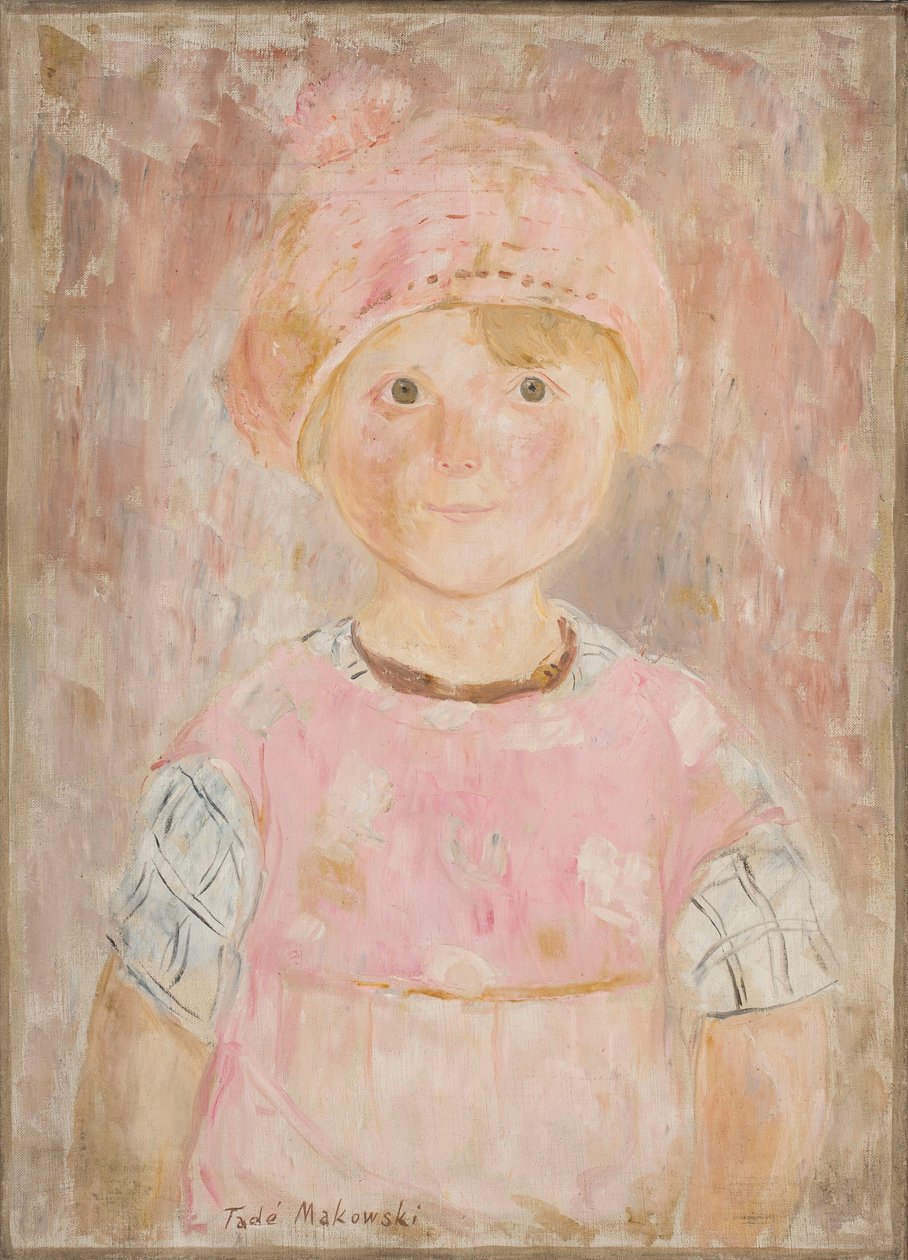 Mädchen im rosa Kleid und Hut von Tadeusz Makowski