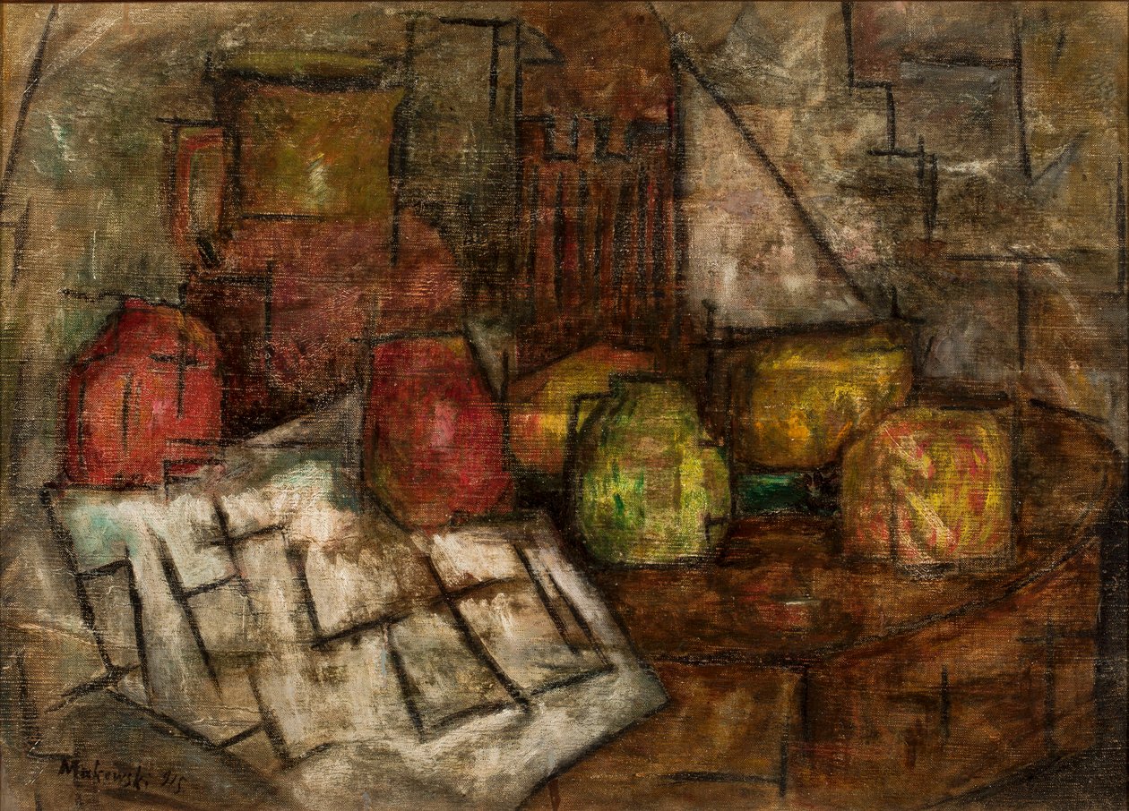 Stillleben mit Krug und Früchten von Tadeusz Makowski