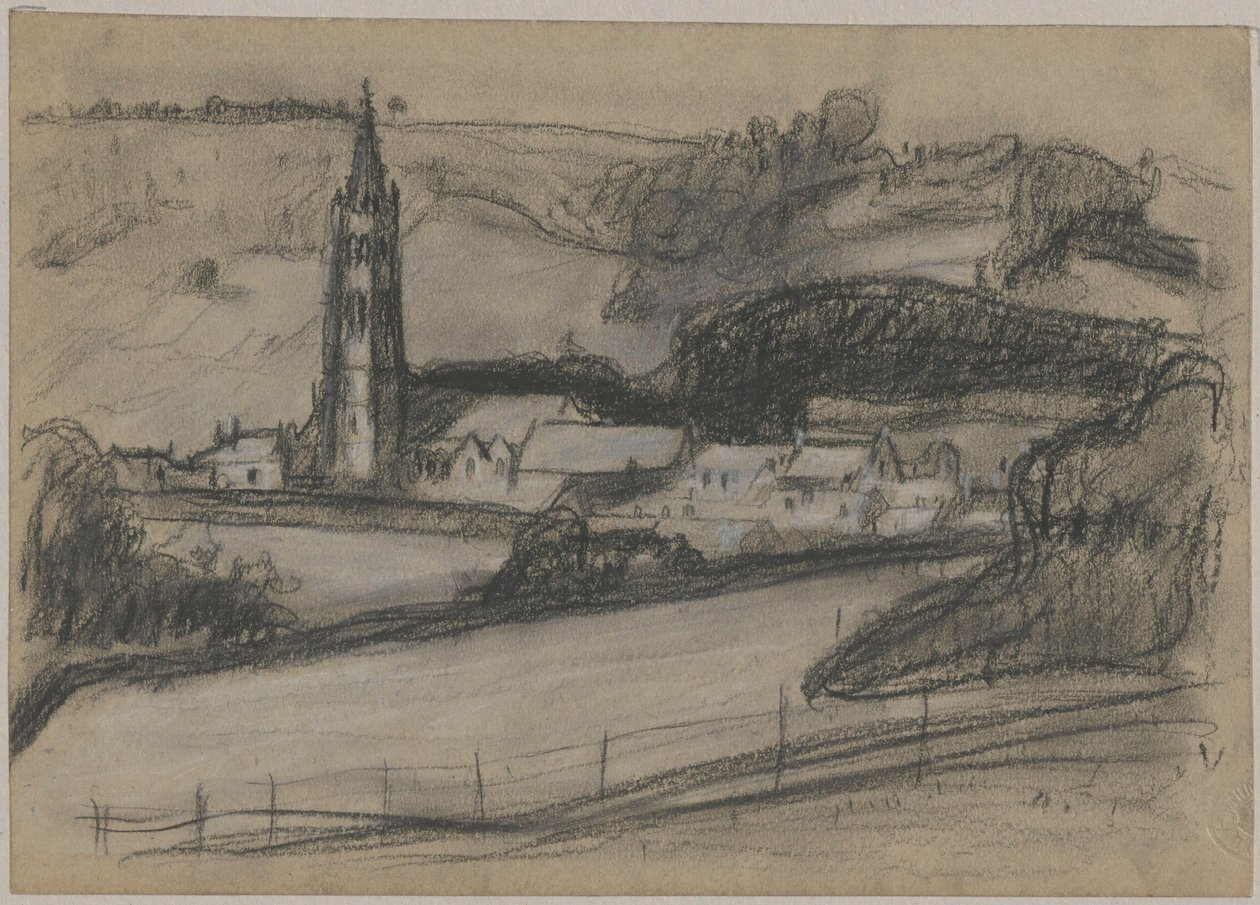 Ansicht einer Stadt mit Kirchturm von Tadeusz Makowski