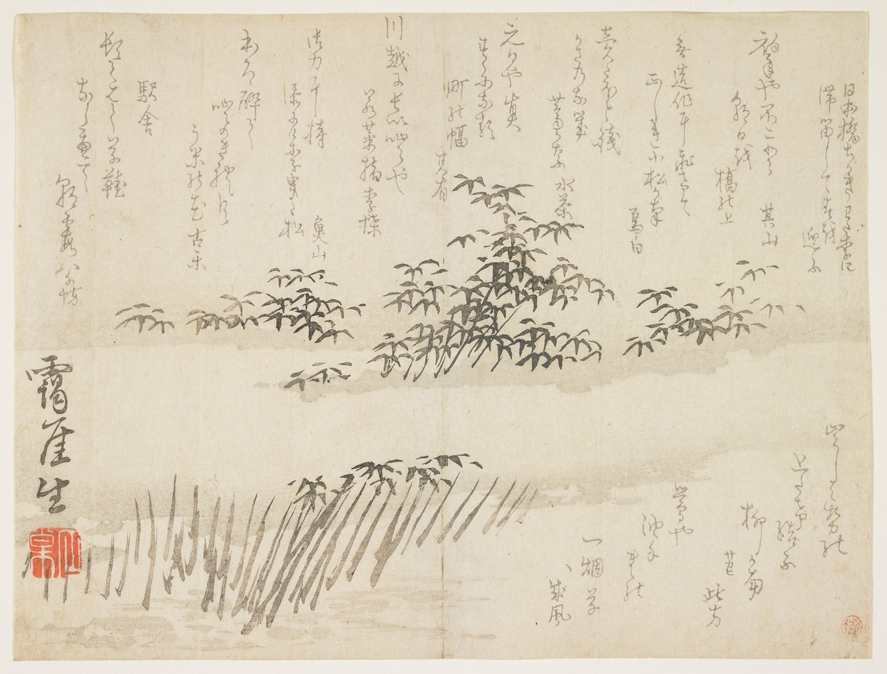 Bambus im Schnee, ca. 1830-43 von Takaku Aigai