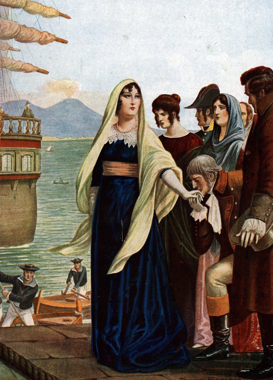 Königin von Neapel Marie Caroline von Österreich flieht nach Sizilien während der französischen Besetzung von Tancredi Scarpelli