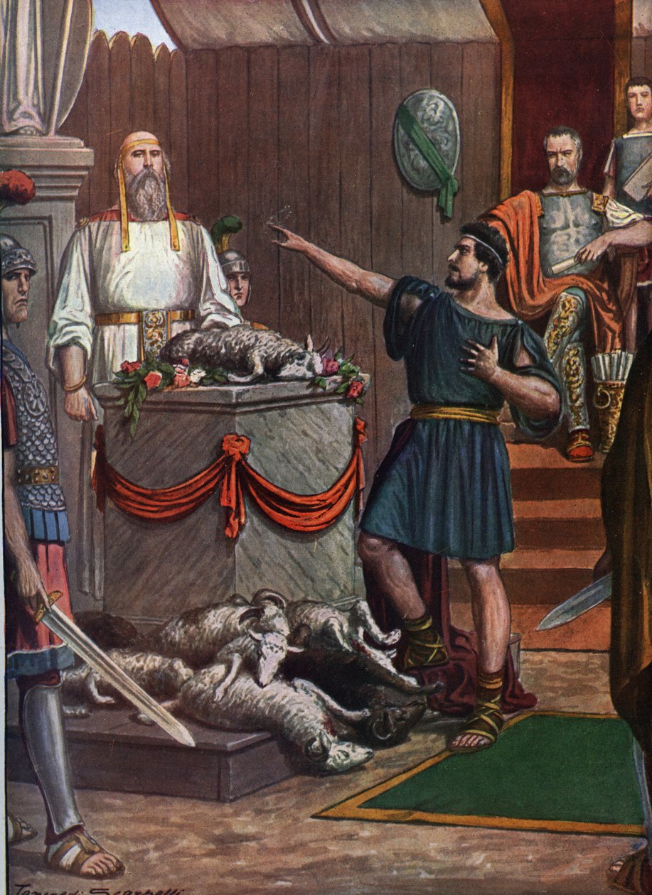 Römische Antike, Dritter Samnitenkrieg: Samnitische Zeremonie und Opfergabe vor der Schlacht von Aquilonia, 293 v. Chr. von Tancredi Scarpelli