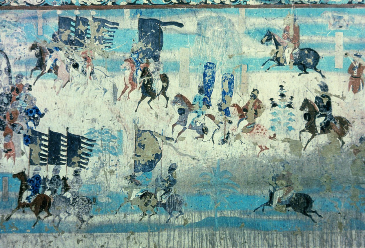 Zhang Yichao, Gouverneur von West-Gansu auf einem Ausflug, um gegen die Tibeter zu kämpfen, Tang-Dynastie, 850-907 von Tang Dynasty Chinese School