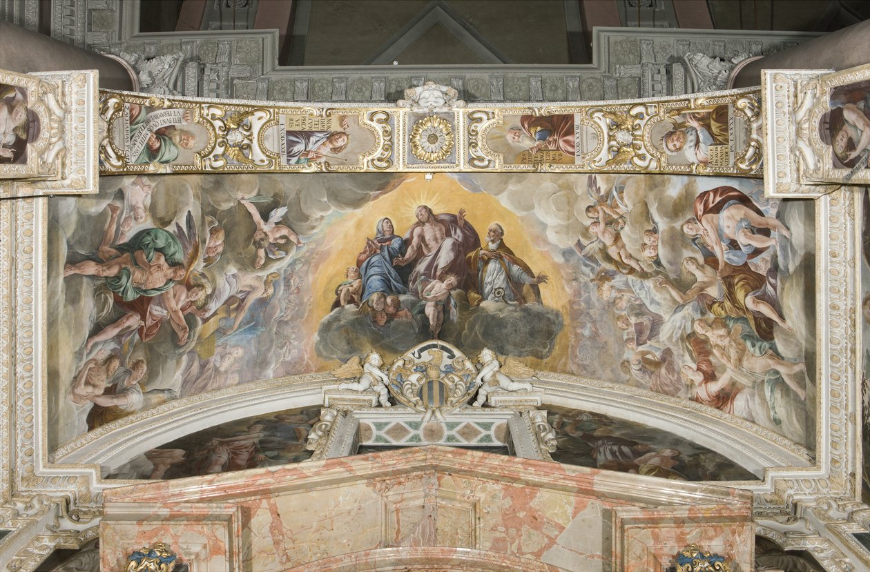 Christus in Herrlichkeit mit Saint Gaudentius und im Bogen Zacharias, Moses und König David von Tanzio da Varallo
