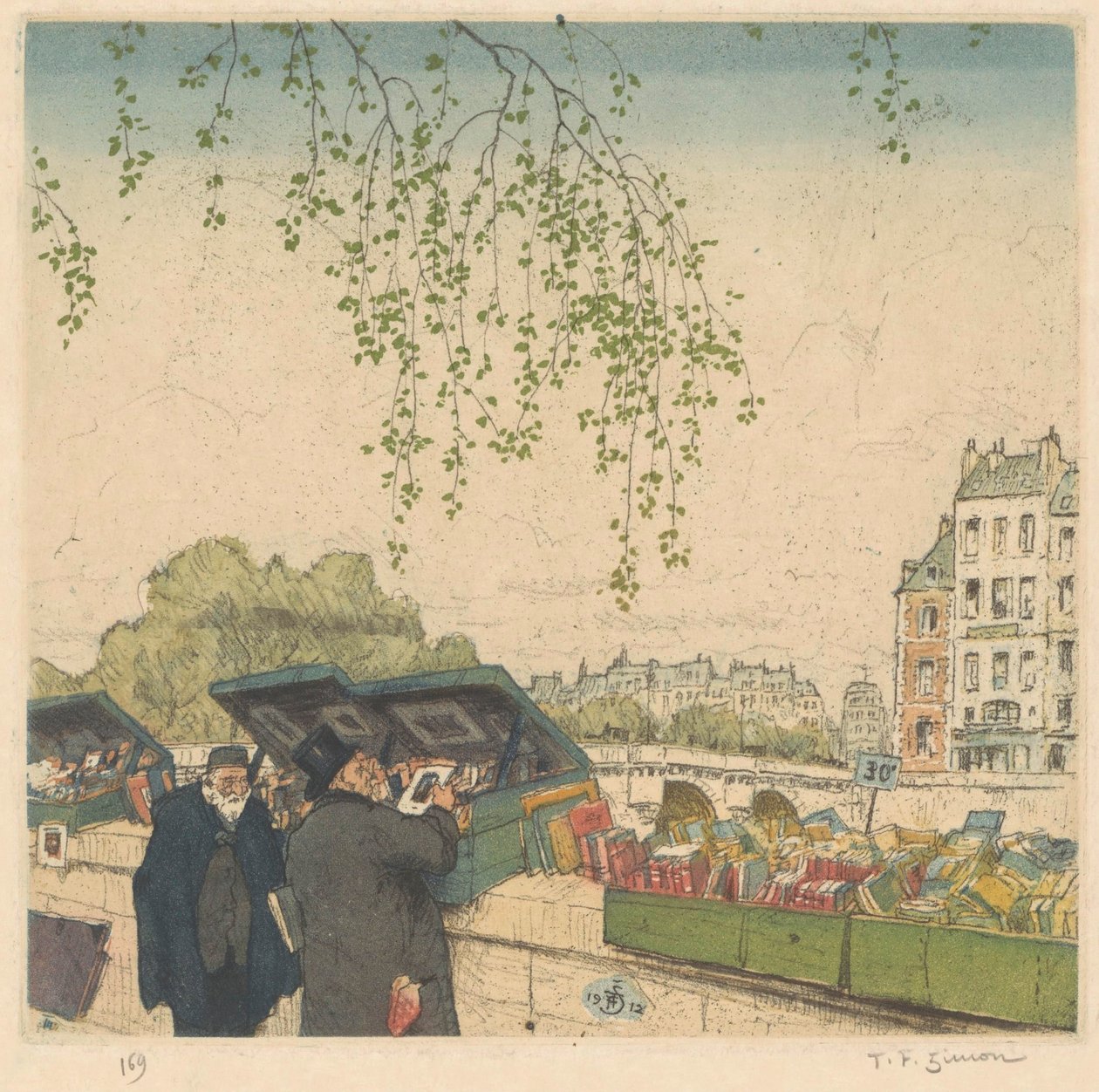 Buchhändler an einem Kai in Paris von Tavík František Šimon (signed by artist)