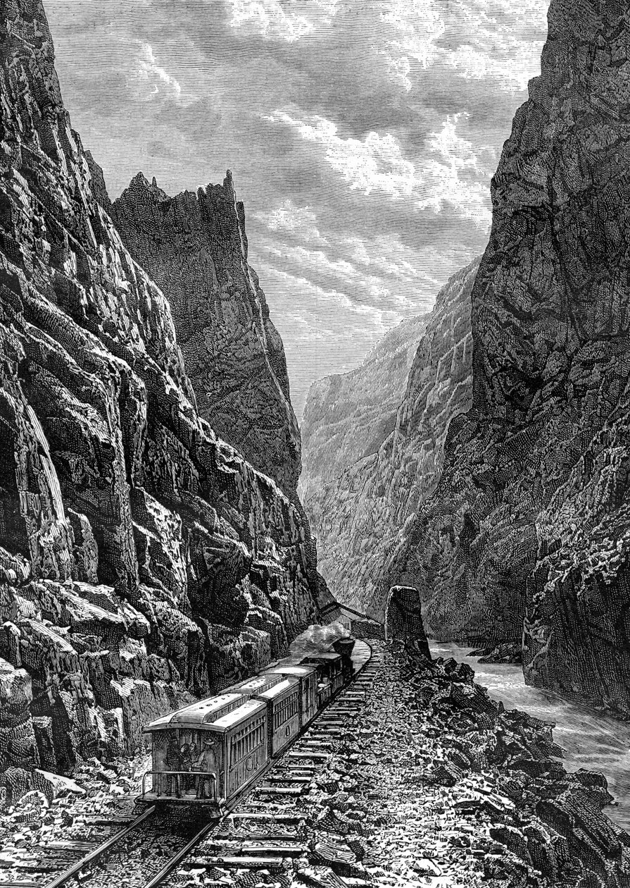 Ein Zug, der durch die Rocky Mountains fährt, USA, 19. Jahrhundert von Taylor