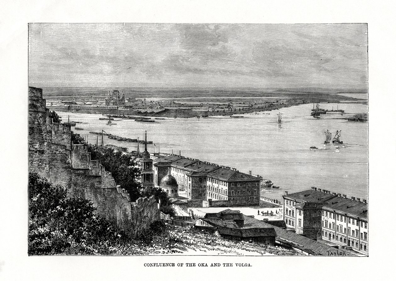 Zusammenfluss von Oka und Wolga, Russland, 1879 von Taylor
