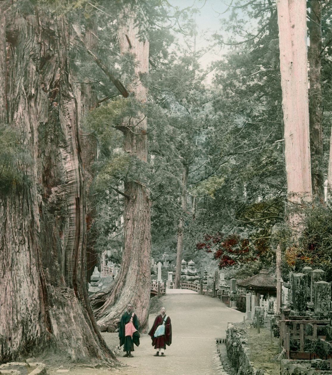 Okuno-In Friedhof auf dem Berg Koya in Yamamoto, um 1900 - 1915 von Teijiro Takagi
