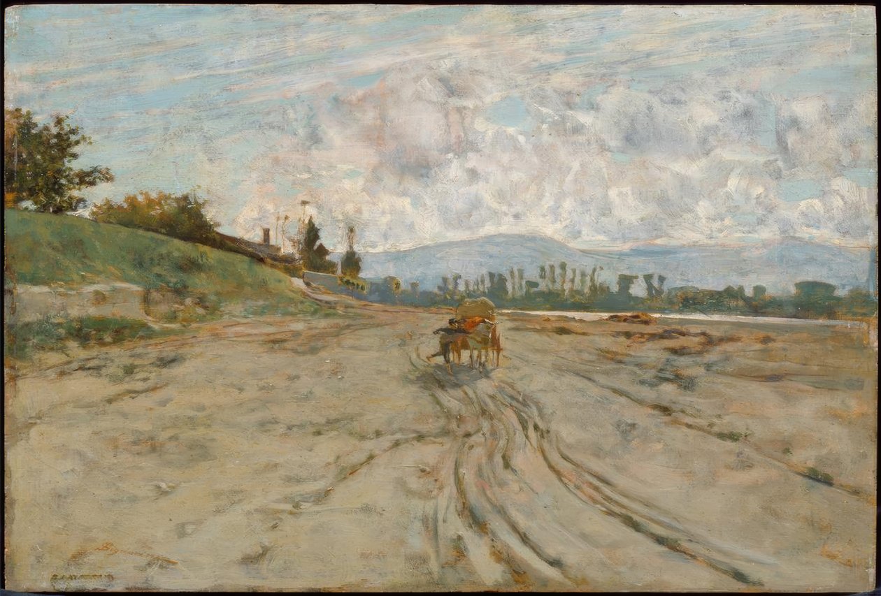 T. Signorini, Sienesische Landschaft mit Fuhrwerk von Telemaco Signorini
