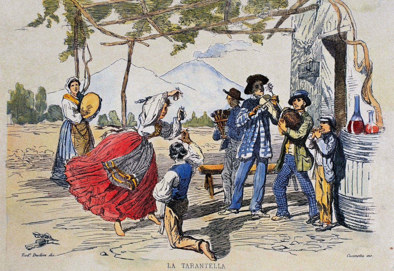 Neapolitanische Tarantella, Gravur nach einer Zeichnung von Teodoro Duclère von Teodoro Duclere